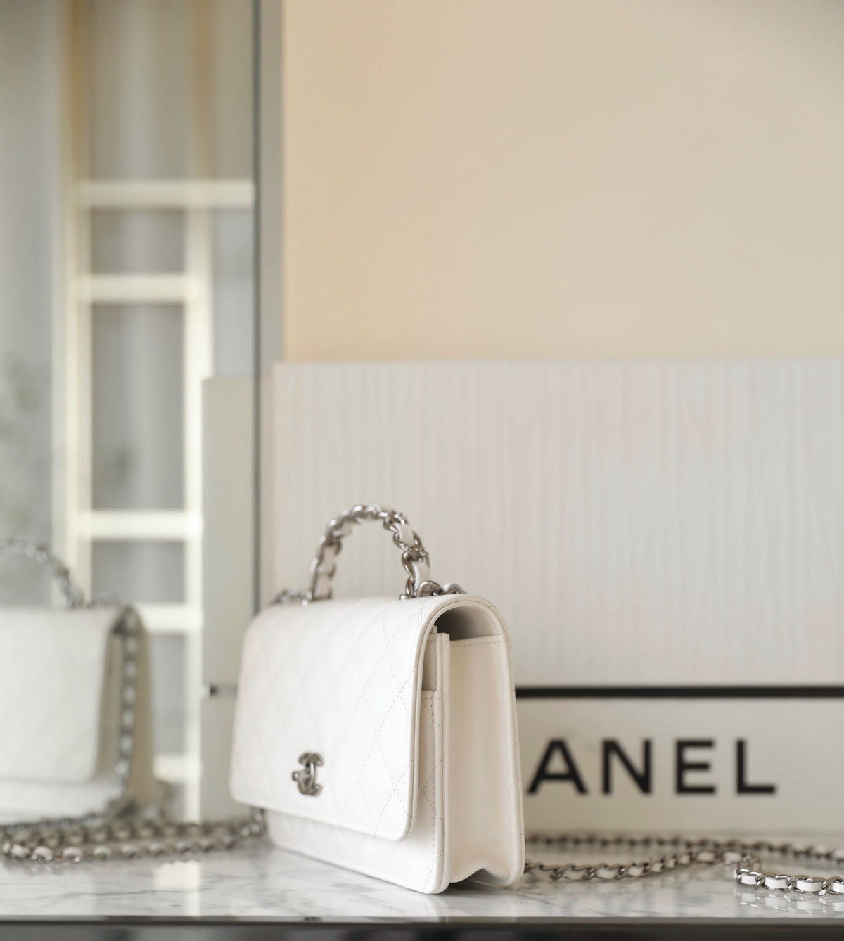 CHANEL WOC 19 WHITE LAMBSKIN SILVER HARDWARE