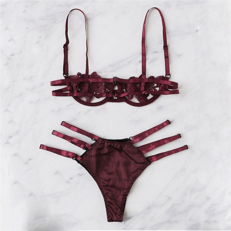 Floral Lace Lingerie Set â€?Unlined Half Cup Bra & Brief