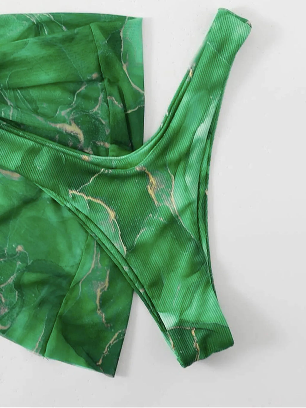 Women's Marble Print Bikini Set â€?3-Piece Bra, Panties & Cover-Up Skirt