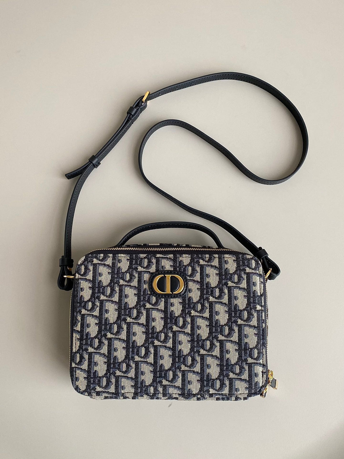 DIOR CARO 18 CAMERA BAG IN BLUE OBLIQUE JACQUARD