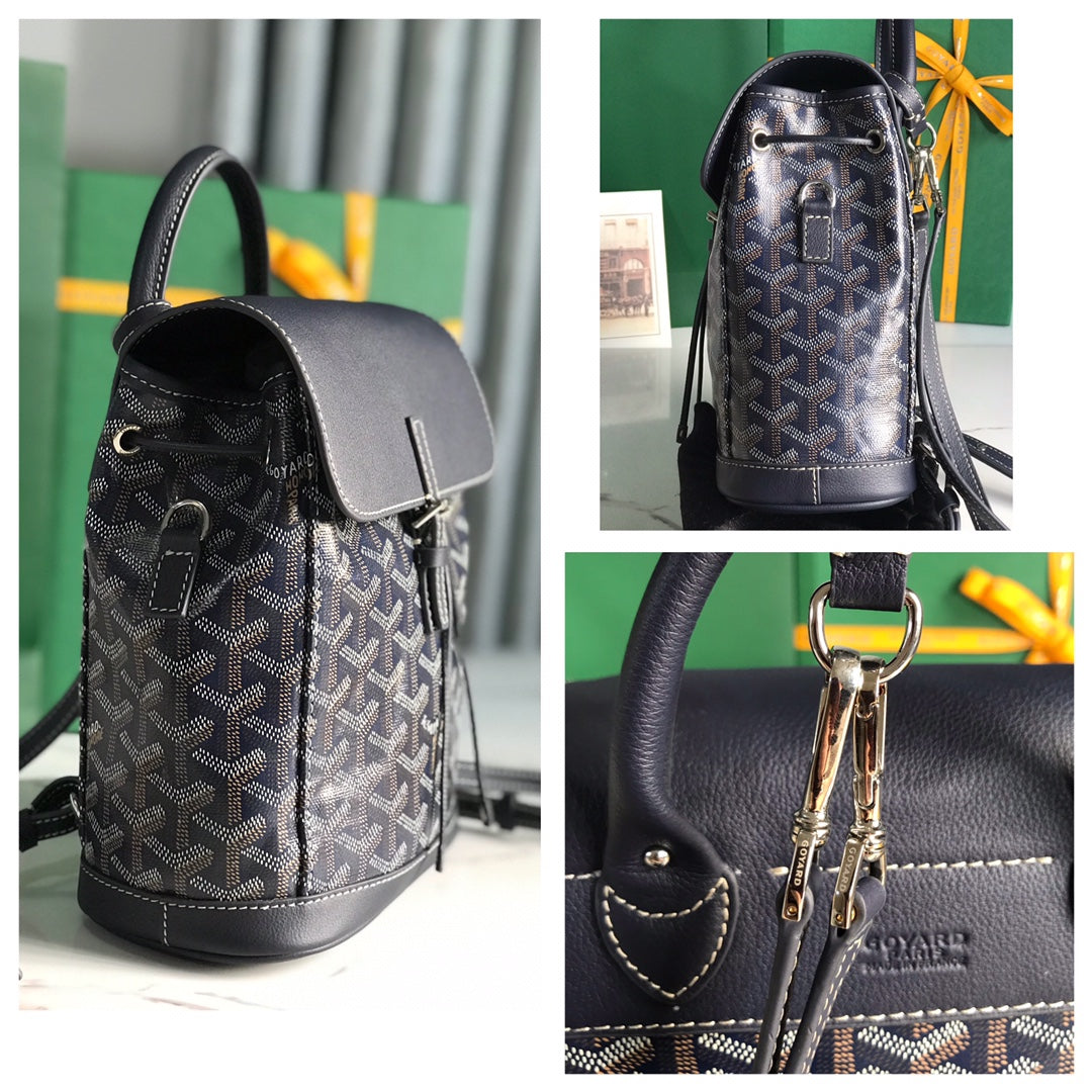 ALPIN MINI BACKPACK 21 IN NAVY BLUE LAMBSKIN AND GOYARDINE CANVAS