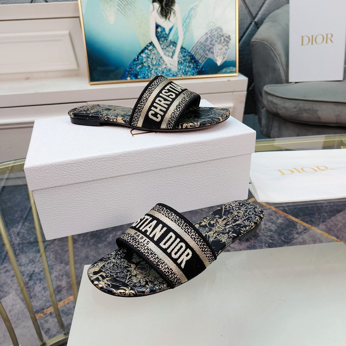DIOR CD Mule Dway Slide 10mm Multi-motifs Style 5