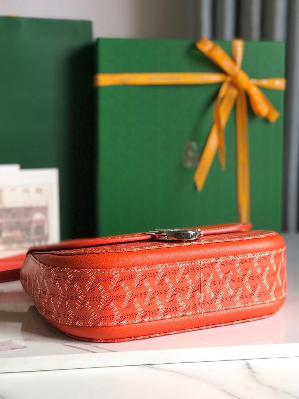 233 BAG 25 IN ORANGE CALFKIN AND GOYARDINE CANVAS