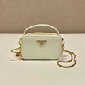 PRADA MINI HAND BAG 11 WITH GOLD STRAP IN WHITE PATENT CALFSKIN
