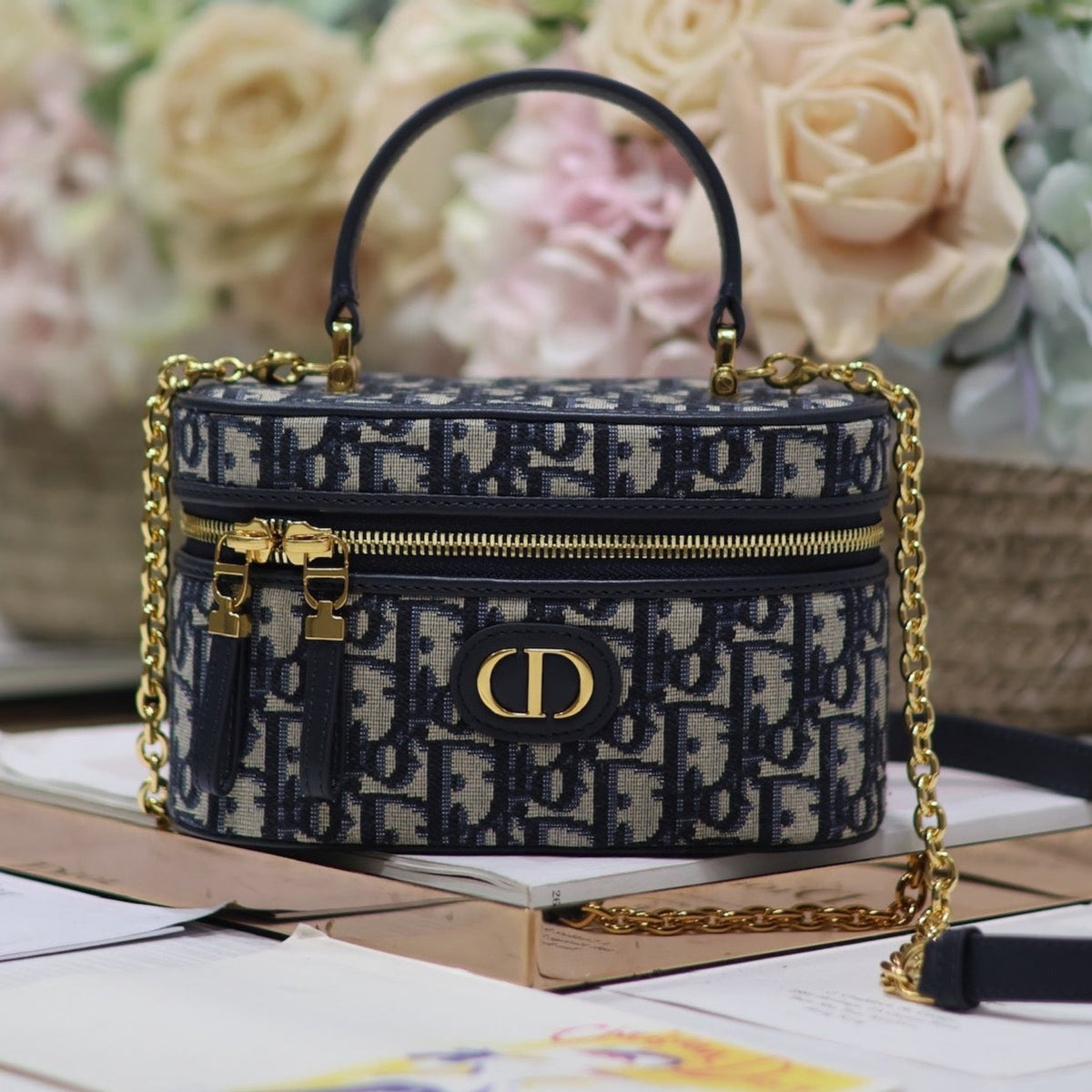 DIOR CARO 16 MINI VANITY CASE IN BLUE MONOGRAM OBLIQUE JACQUARD FABRIC