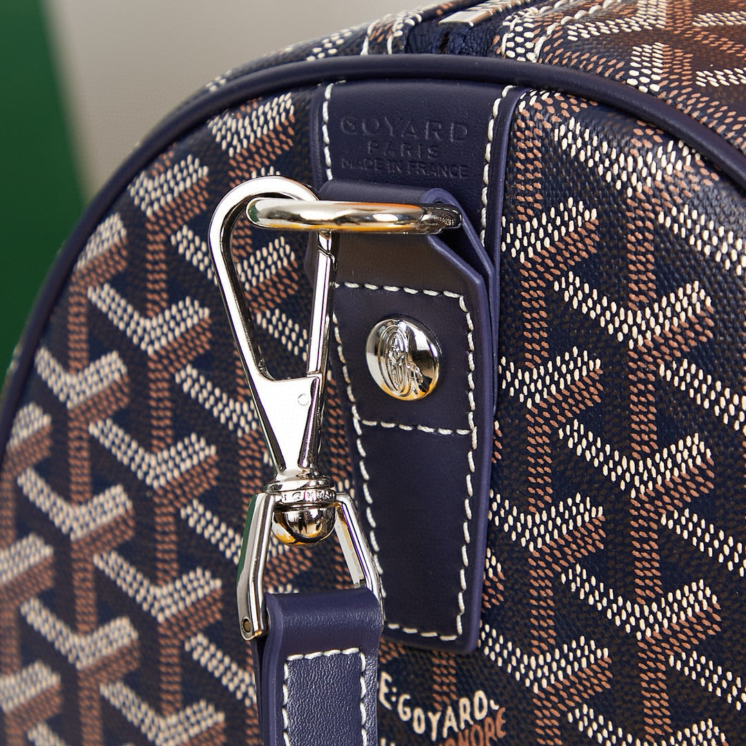 BOSTON 45 BAG IN NAVY BLUE GOYARDINE CANVAS AND CALFSKIN TRIM