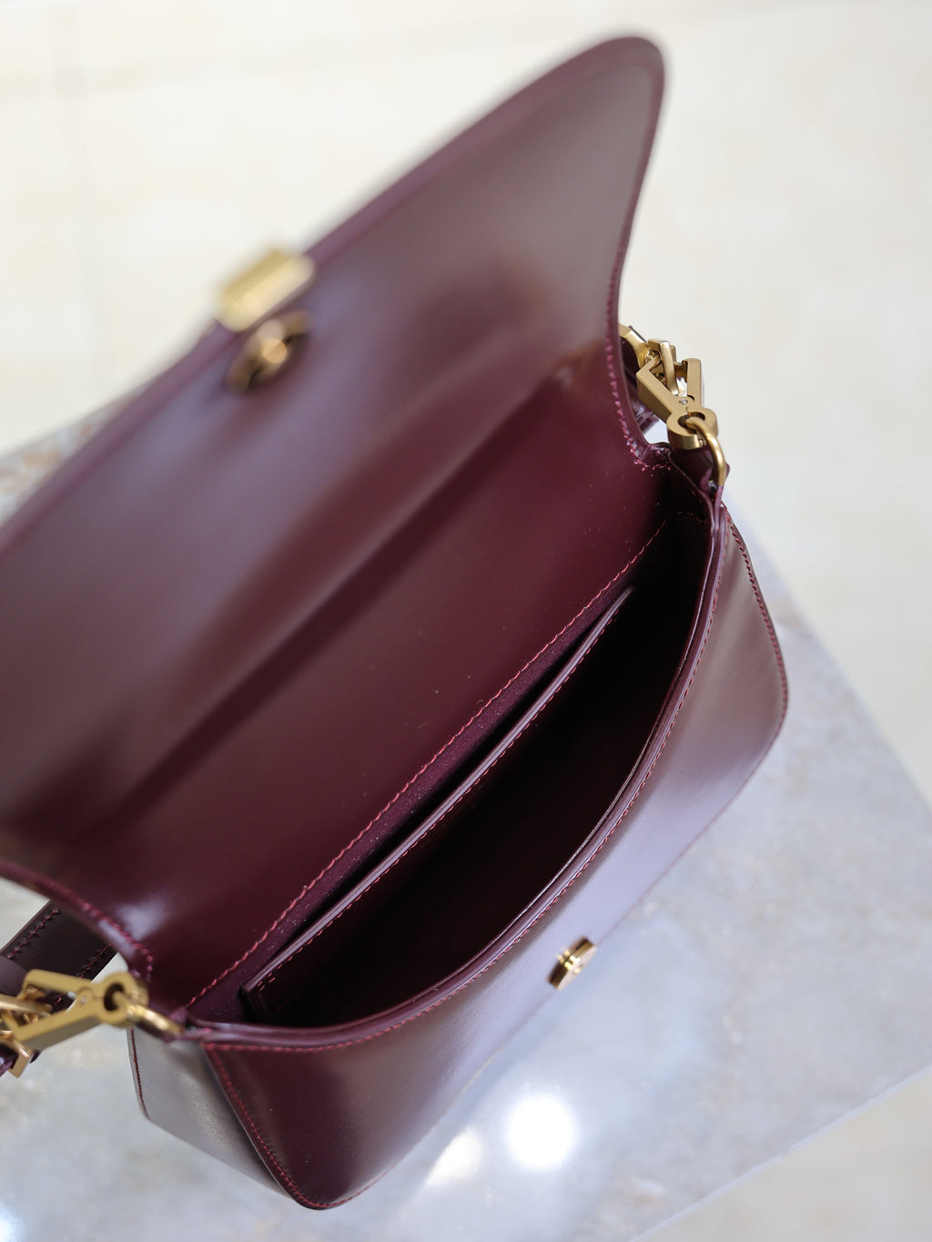 YSL 25S MINI VOLTAIRE 21 IN ROUGE CABERNET CALFSKIN SAINT LAURENT GOLD HARDWRE