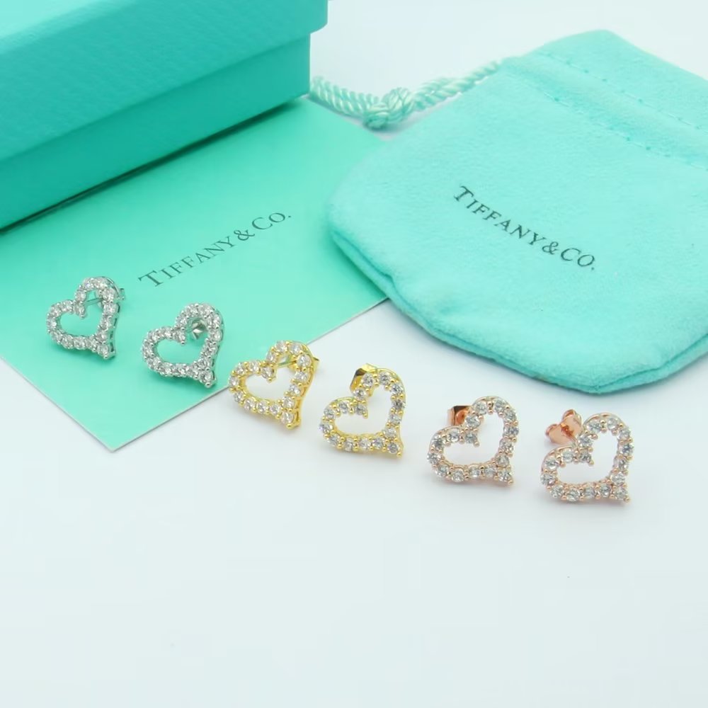 18K Tiffany Heart Diamonds Earrings