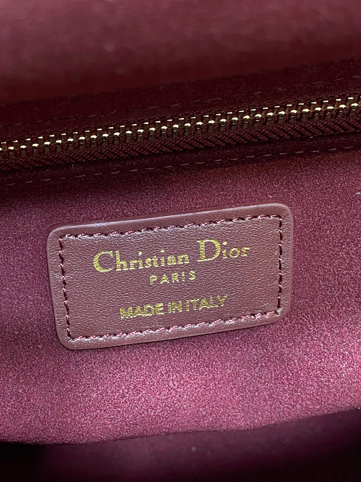 DIOR 25S MEDIUM LADY BAG 24 IN BURGUNDY CALFSKIN GOLD HARDWRE