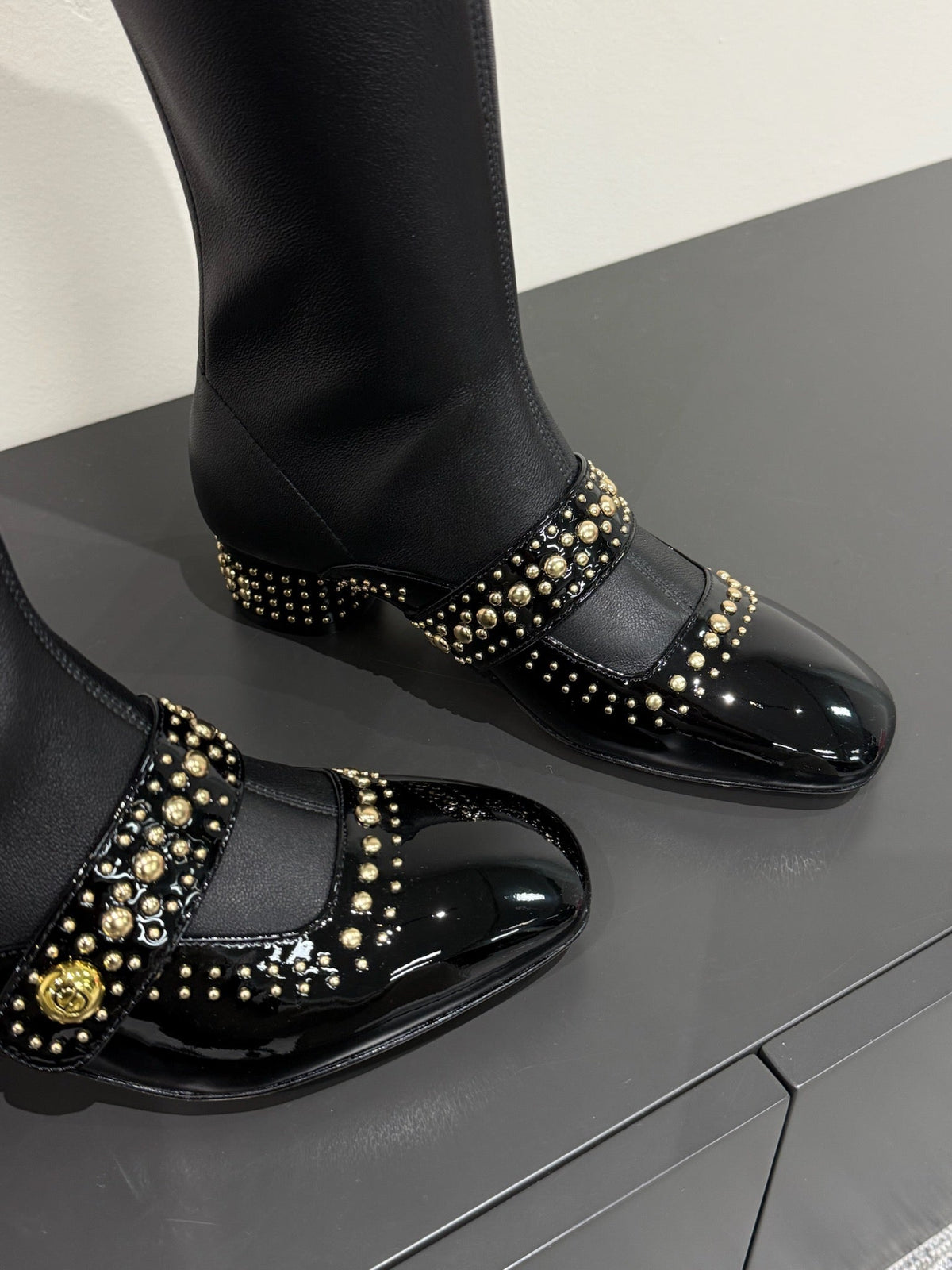 DIOR BELLE-D HEELED BOOT BLACK PATENT CALFSKIN