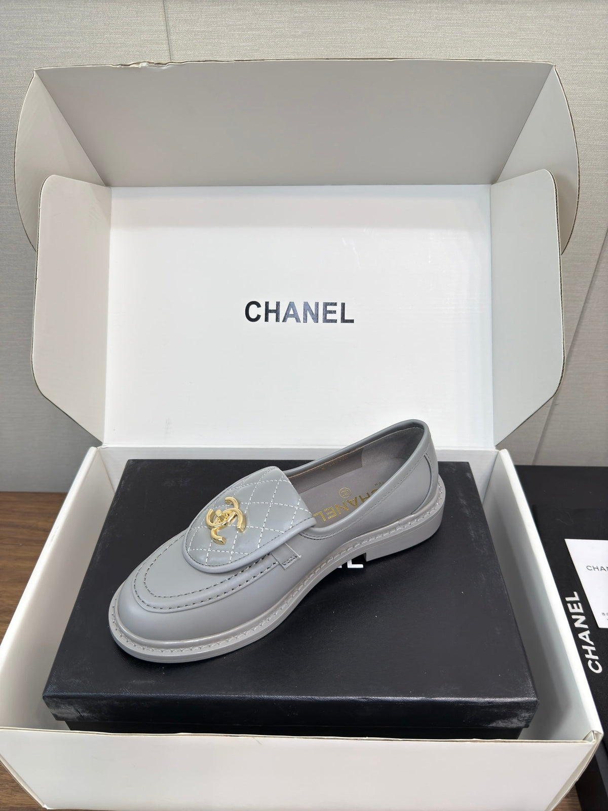 CHANEL MOASIN 2.5 CM IN ASH GRAY PREMIUM LAMBSKIN
