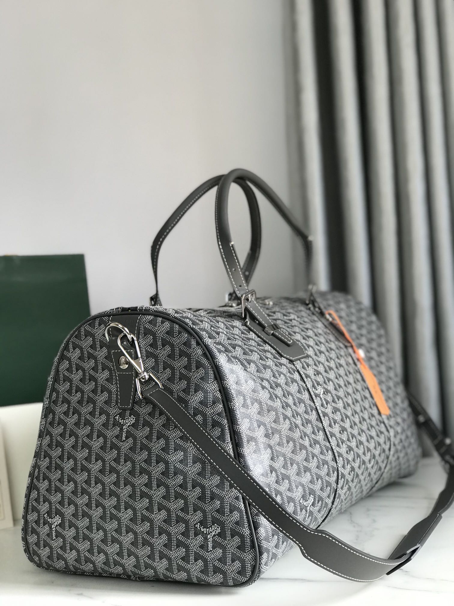 BOSTON 50 BAG IN GRAY GOYARDINE CANVAS AND CALFSKIN TRIM