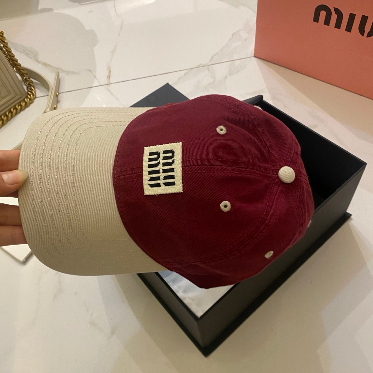 MiuMiu Color-Blocked Logo Baseball Cap